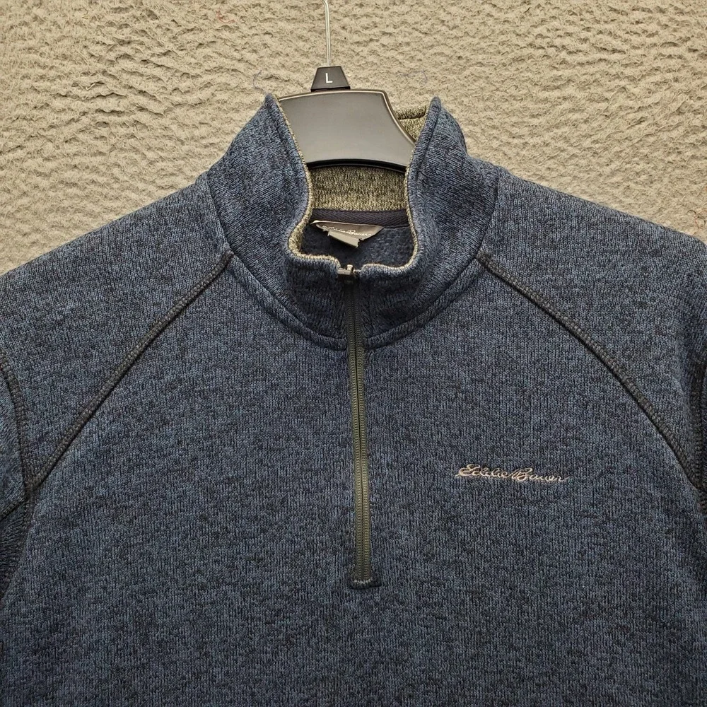 Eddie Bauer 1/4 Zip Pullover Sweater Mens 2XL Blue Heathered Knit Fleece Lined